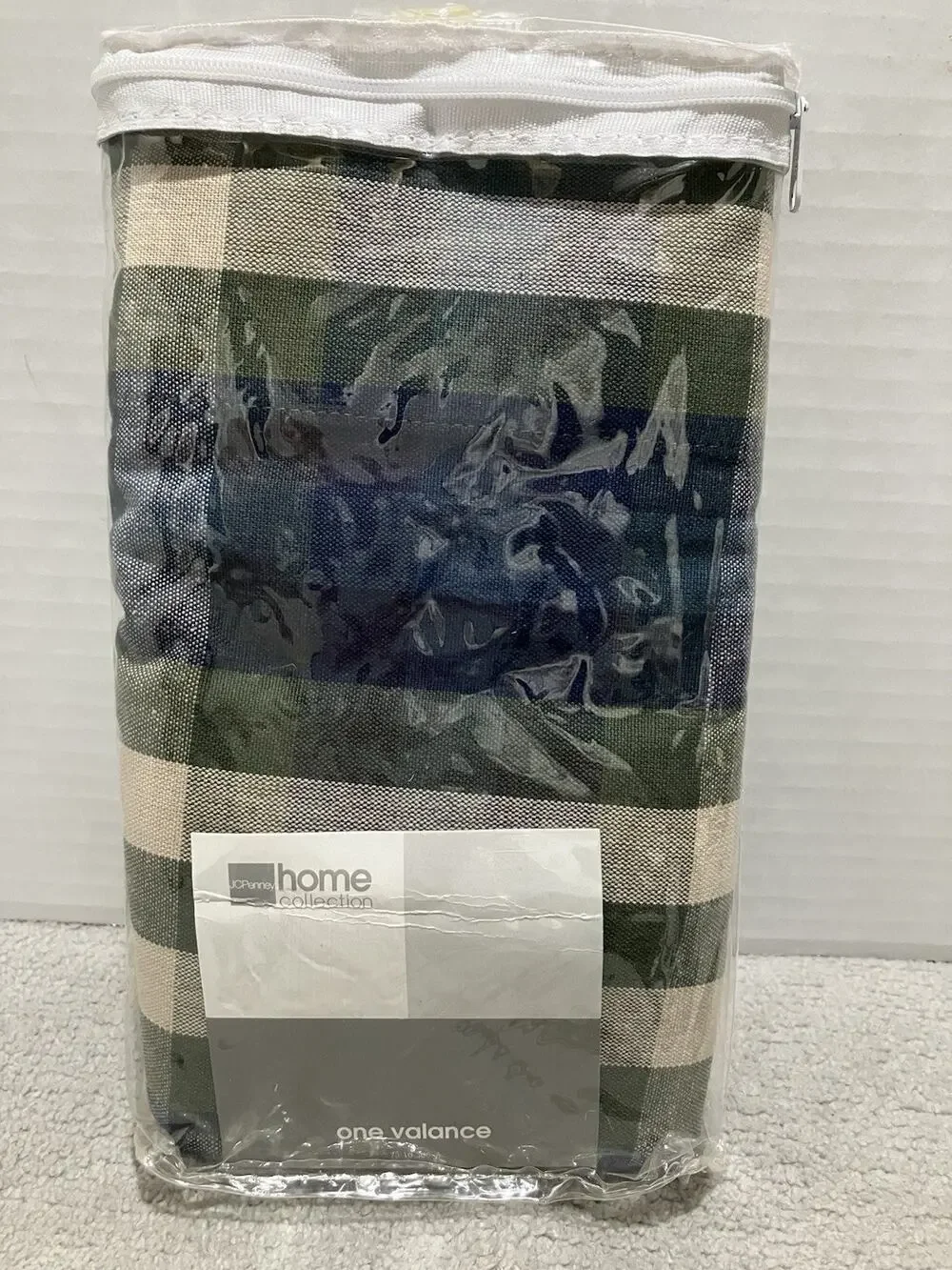 JCPenney Home Valance Bradley Stripe Plaid Valance Woven Cotton Blue Olive Green